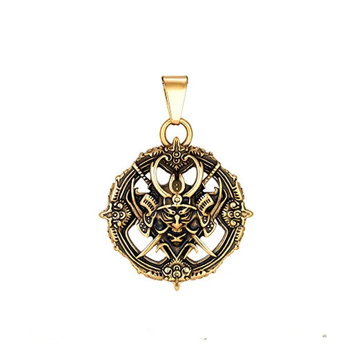 Samurai Oni Mask Pendant Necklace — Stainless Steel