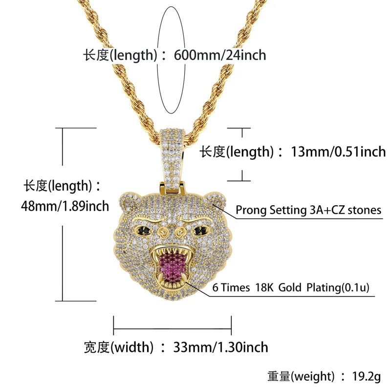 Iced Out Lion Rope Chain Pendant