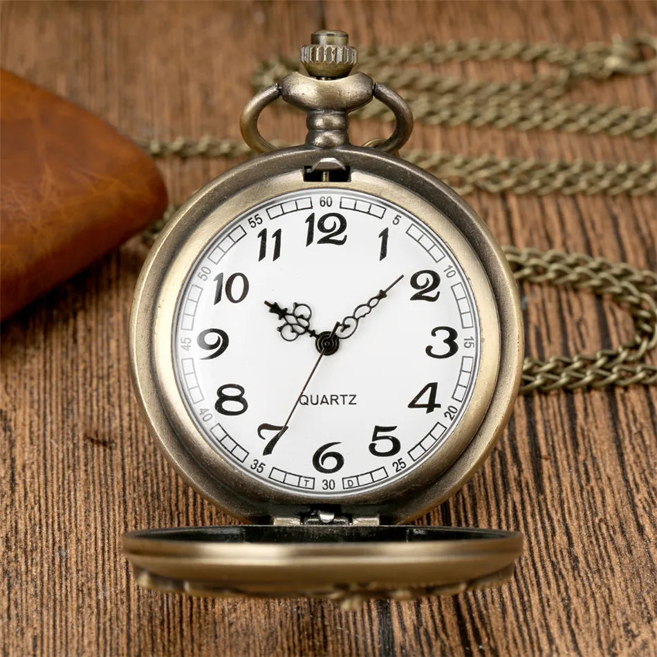 Vintage Pocket Watch Bronze Quartz Zodiac Signs Watches with Chain The SUN Male's Kid Retro Clock Exquisite Fashion
