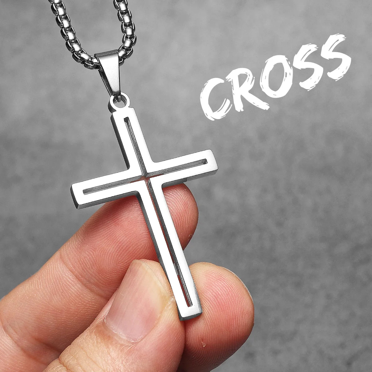 Cross Pendant Necklace Stainless Steel Hollow