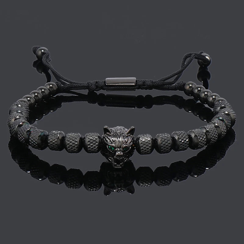 Luxury Stainless Steel Beads Wolf Charms Man Bracelets Woman Hand Jewelry Couple Gift