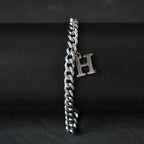 A-Z Initial Letter Cuban Chain Bracelet — Stainless Steel