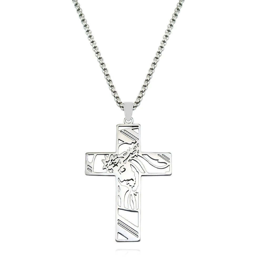 Crown of Thorns Jesus Cross Cutout Necklace — Stainless Steel