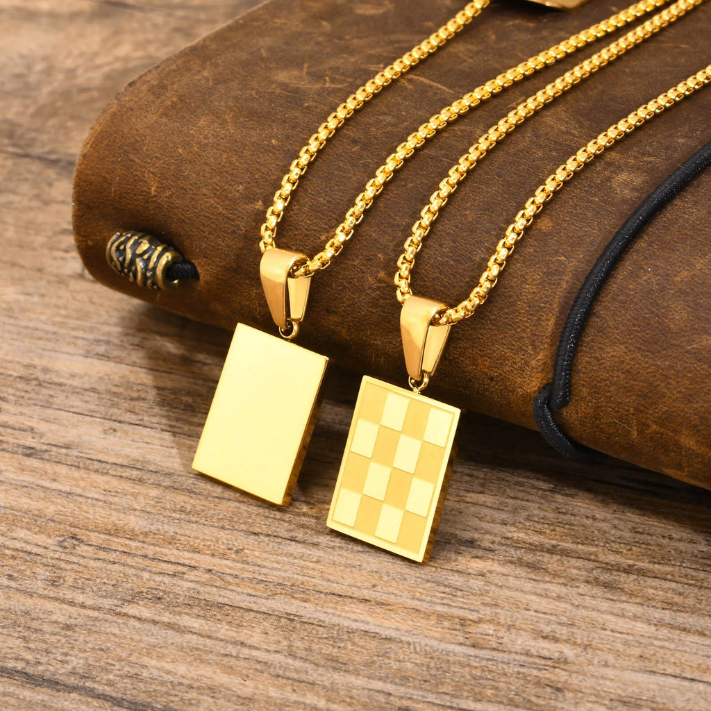 Vnox Geometric Pendant Necklaces For Boys,Stainless Steel Simple Square Dog Tag Men Necklaces,Retro Collar Jewelry Gift