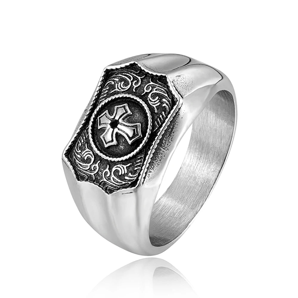 Faith and Strength Cross Ring for Men Women — Stainless Steel