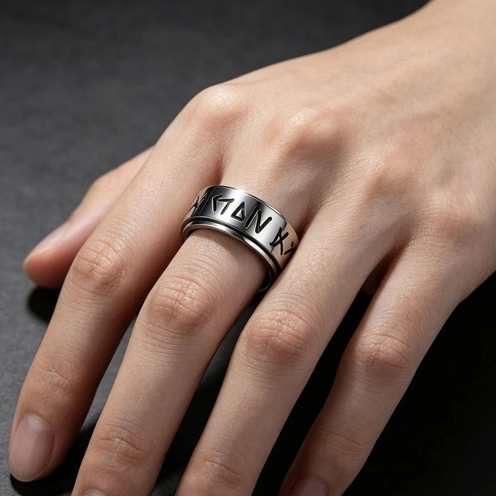 Nordic Viking Odin Rune Spinner Ring — Stainless Steel