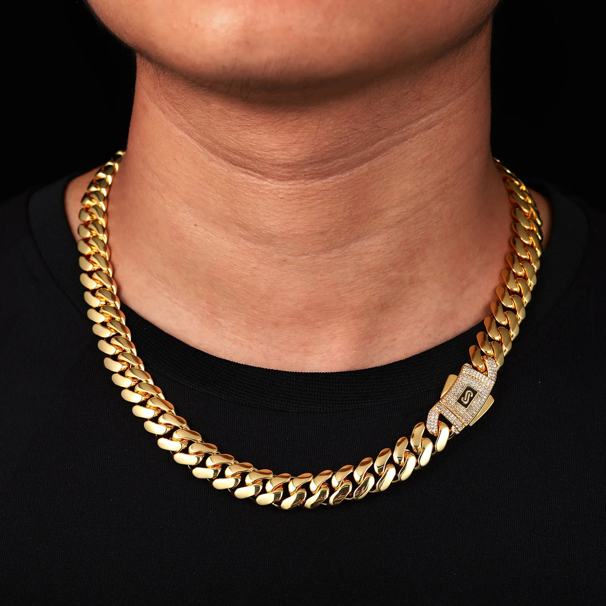Polished GoldCuban Link Chain Necklace Hip Hop Clasp Design Unisex Chunky Chain Nightclub Party Jewelry Trendy Essential