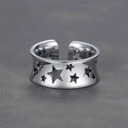 Hollow Stars Open Ring for Women — Concave Silver-Tone Band