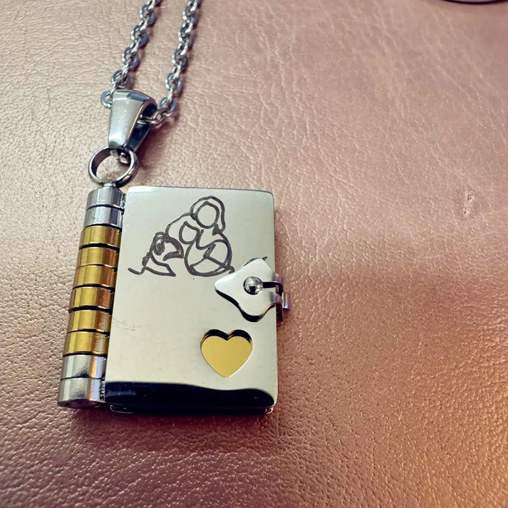 Spanish Granddaughter Book Necklace Engraved Information Heart Locket Pendant Gifts From Grandma Jewelry