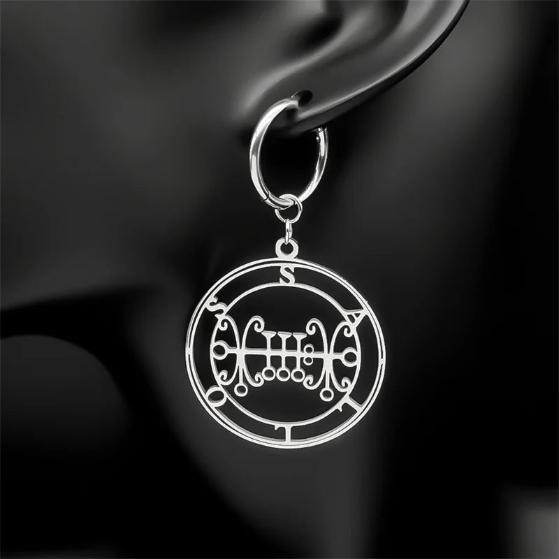 Baphomet Steel Earrings Seal Sallos Hoop Hollow
