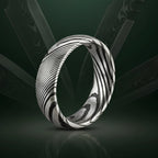 Damascus Steel CZ Band Ring — Stainless Steel