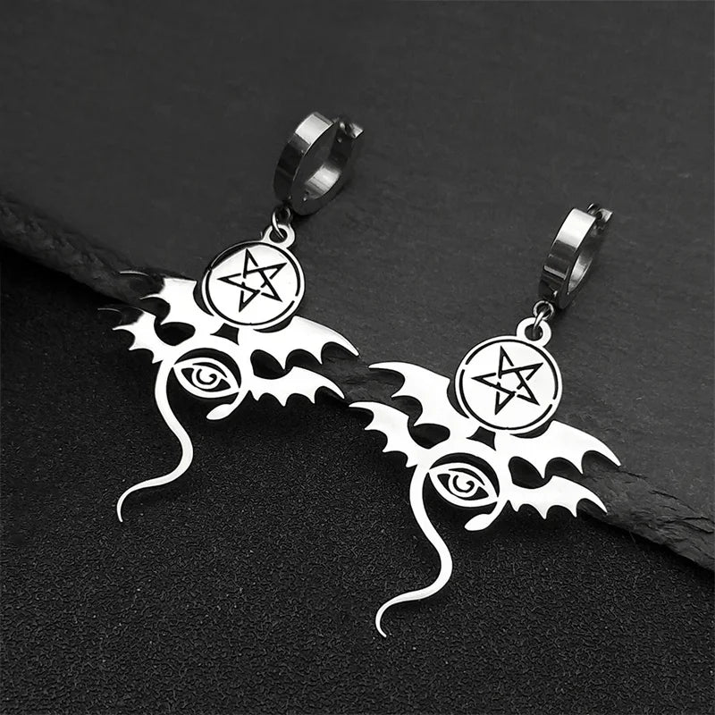 Star Bat Silver Earrings Gothic David Evil Eye