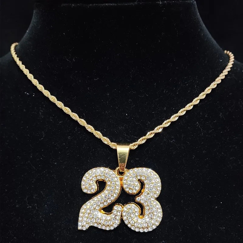Number 23 Iced Out Pendant Necklace — 13mm Cuban Chain