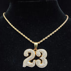 Number 23 Iced Out Pendant Necklace — 13mm Cuban Chain