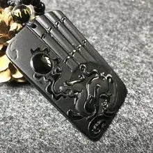 Natural Obsidian Rising Sun Fortune Pendant Necklace