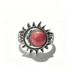 Sun Star Moon Cabochon Ring — Silver-Tone Bohemian