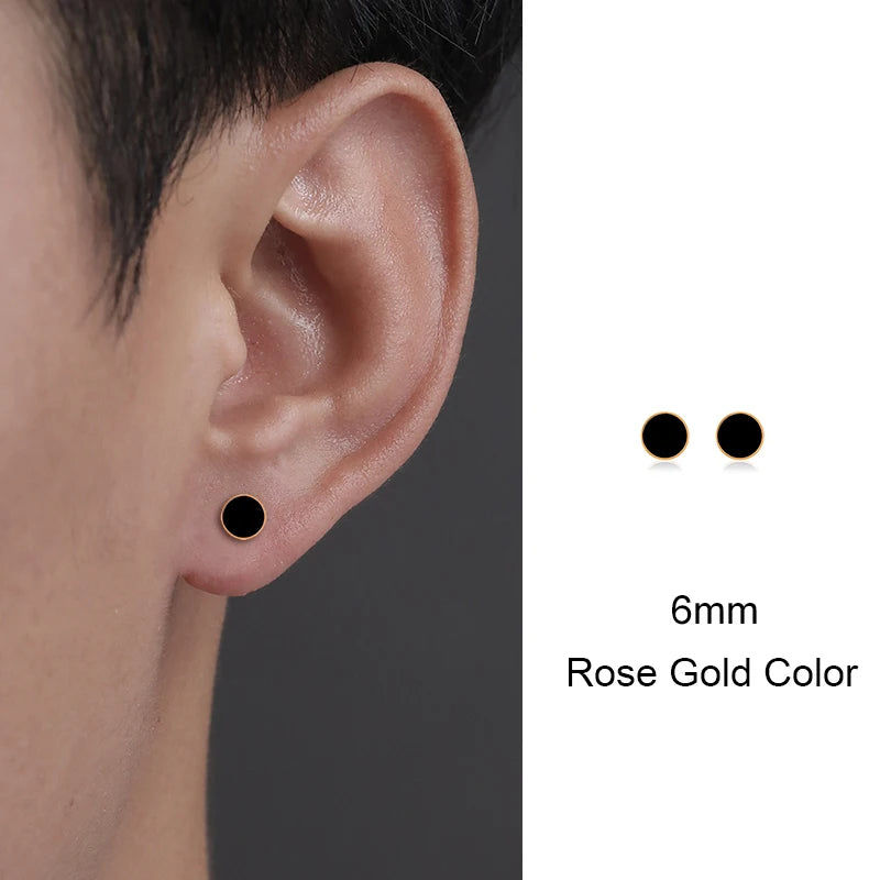 Trendy HipHop Titanium Steel Round Men's Stud Earrings Hippie Stainless Steel Black Drip Earings for Men Couple