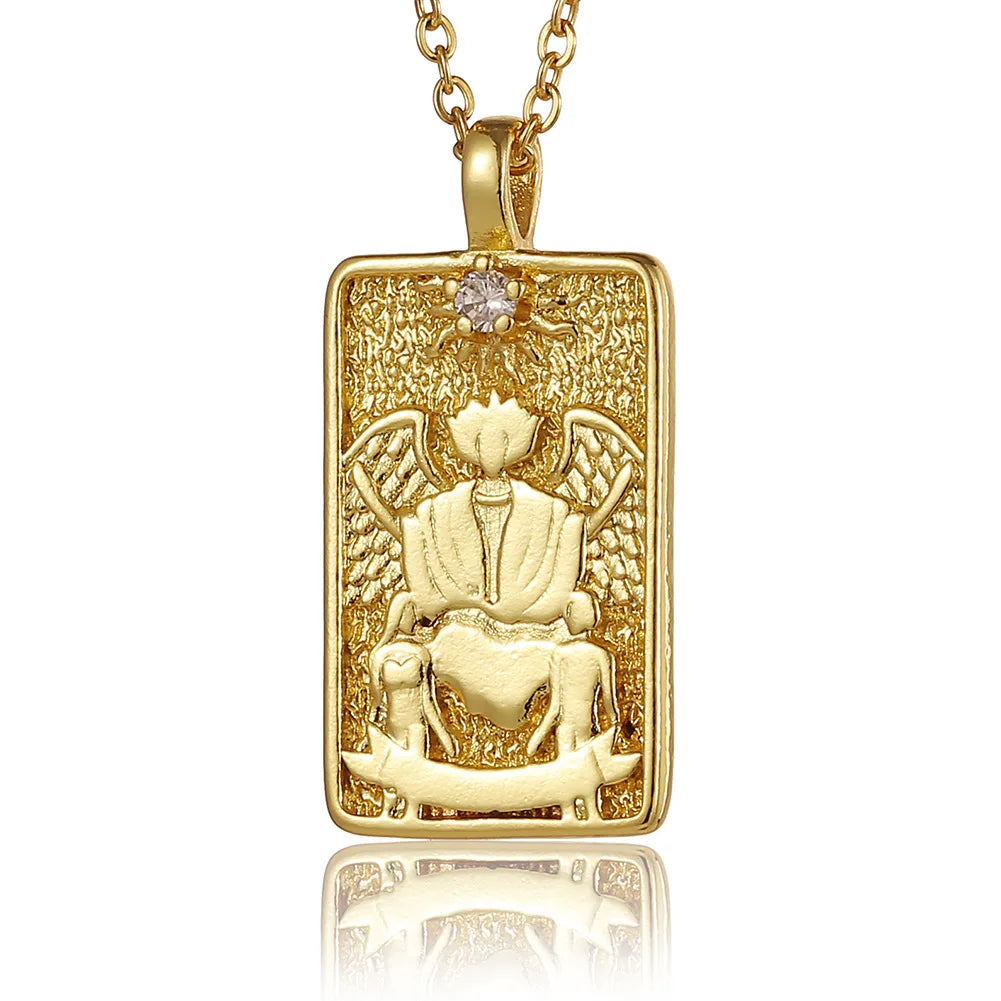 22 Style Classic Tarot Card Pendant Necklace Double Sided Zircon Tarot Necklace Major Arcana Empress Sun Star Sign