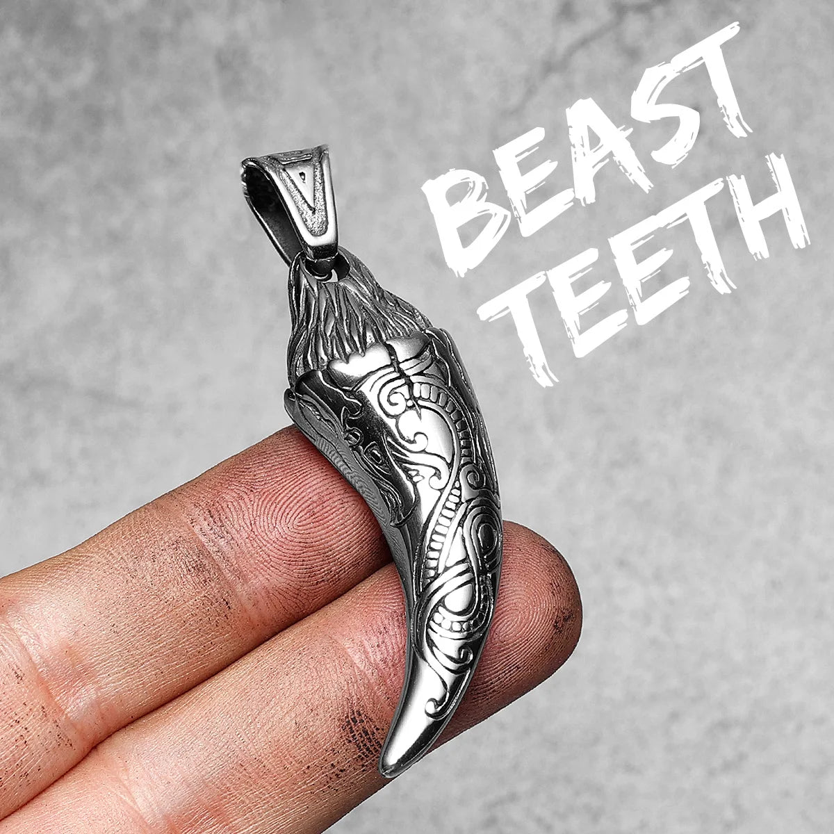 Carved Wolf Teeth Men Necklaces With Pendant Stainless Steel Jewelry For Male Women Punk Hip Hop Accessories Gifts