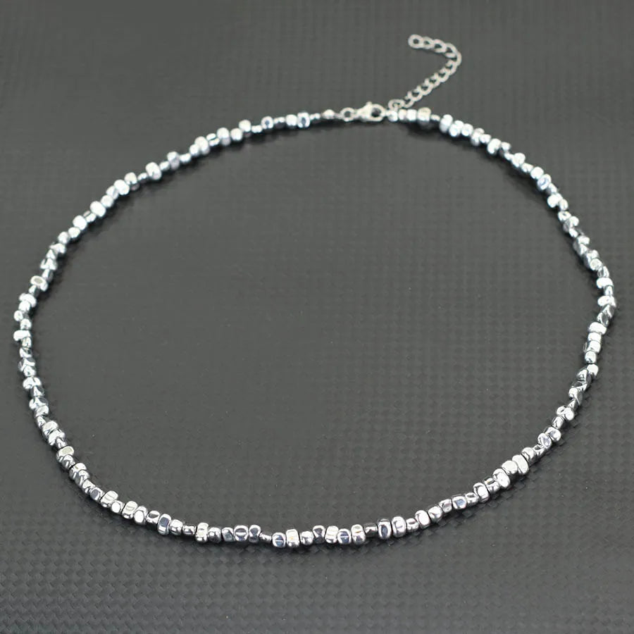 New Men Healing Necklace Irregular Hematite Stone Beads Energy Jewelry Short Collar Hiphop Neck Accessories Hombre