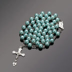 Vintage Catholic Rosary Necklace — Glass Bead Crucifix Cross