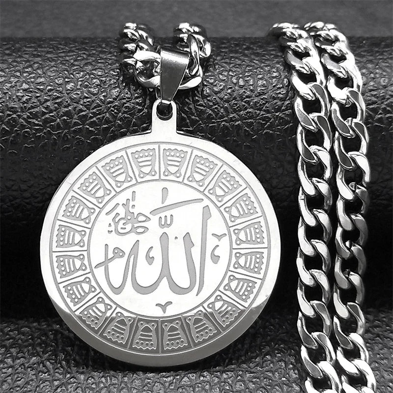 Arabic Allah Silver Round Necklace — Stainless Steel