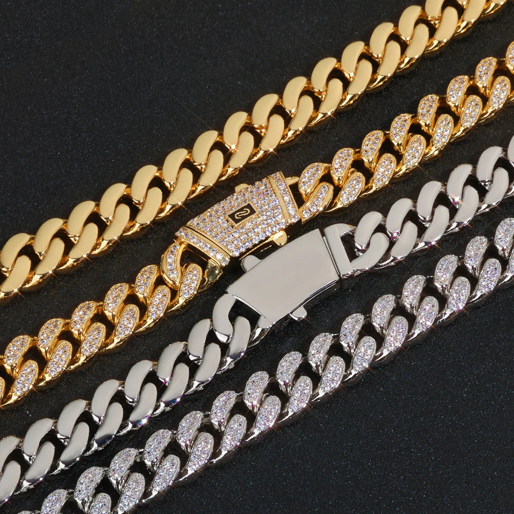 Gold Cuban Bracelet Iced Out 12MM Monaco 18K