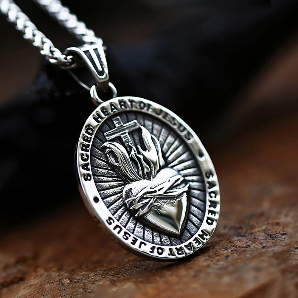 Sacred Heart Jesus Cross Pendant — Stainless