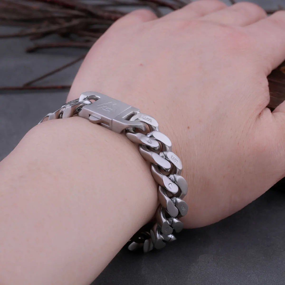 Original Design Stainless Steel Cuban Bracelet Men Women Couple Letter Matte Bangle Punk Hip Hop Thick Chunky Chain