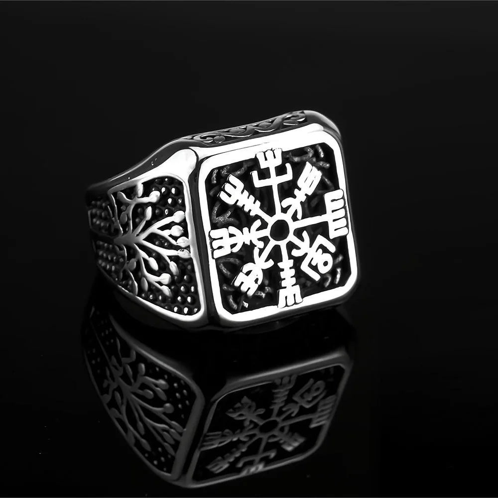 Vintage Viking Rings for Men Stainless Steel Nordic Warrior Shield Viking Rune Ring Fashion Amulet Jewelry Gift