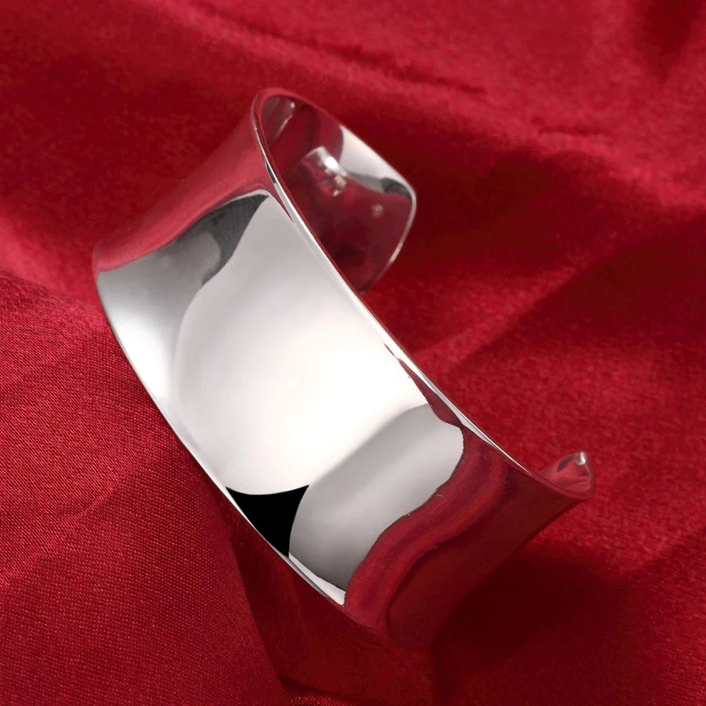 Wide Smooth Cuff Bangle Bracelet for Women — Silver-Tone