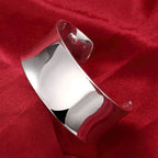 Wide Smooth Cuff Bangle Bracelet for Women — Silver-Tone