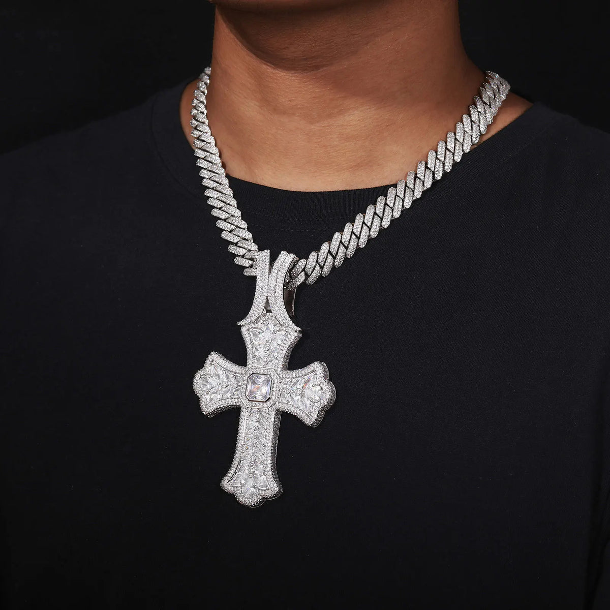 Full Cross Necklace Unisex Hip Hop Cuban Chain Sparkly Pendant For Men Women