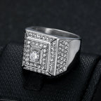 Iced Out Crystal Zircon Square Ring — Stainless Steel