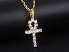 Gold Iced Out Cross Ankh Pendant Necklace
