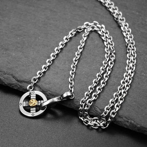 Circle Pendant Long Link Chain Necklace for Men — 70cm