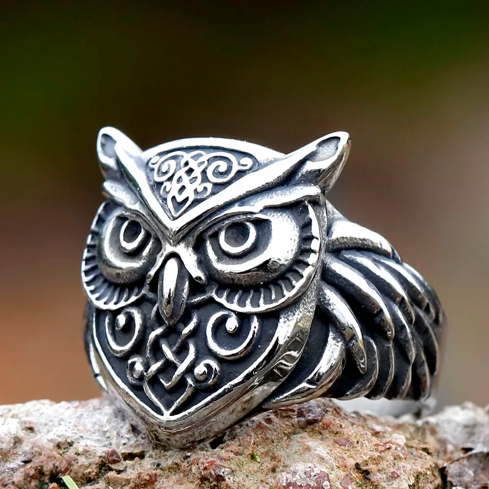 Norse Odin Owl Viking Ring — Stainless Steel