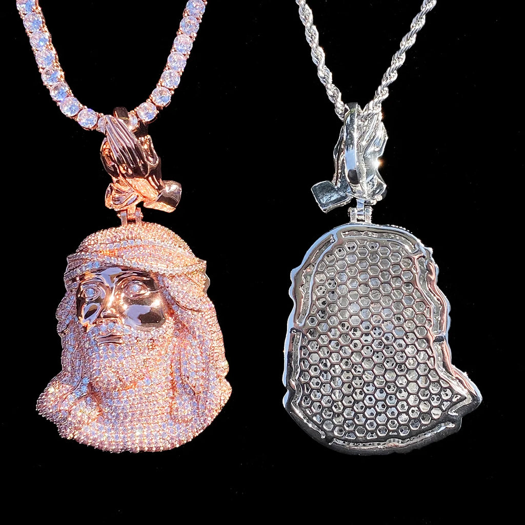 Aokaishen Iced Out Jesus Prayer Necklace Pendant for Men 5A Cubic Zirconia Gold Plated Hip Hop Jewelry