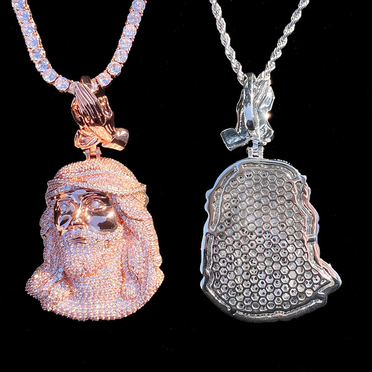Aokaishen Iced Out Jesus Prayer Necklace Pendant for Men 5A Cubic Zirconia Gold Plated Hip Hop Jewelry