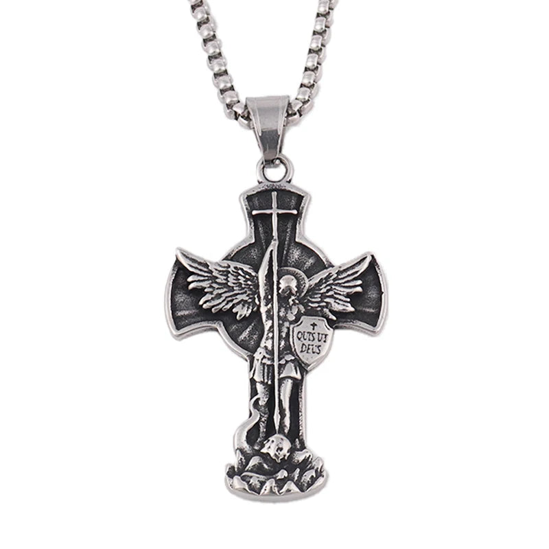 Classic St. Michael Cross Necklace — Stainless Steel