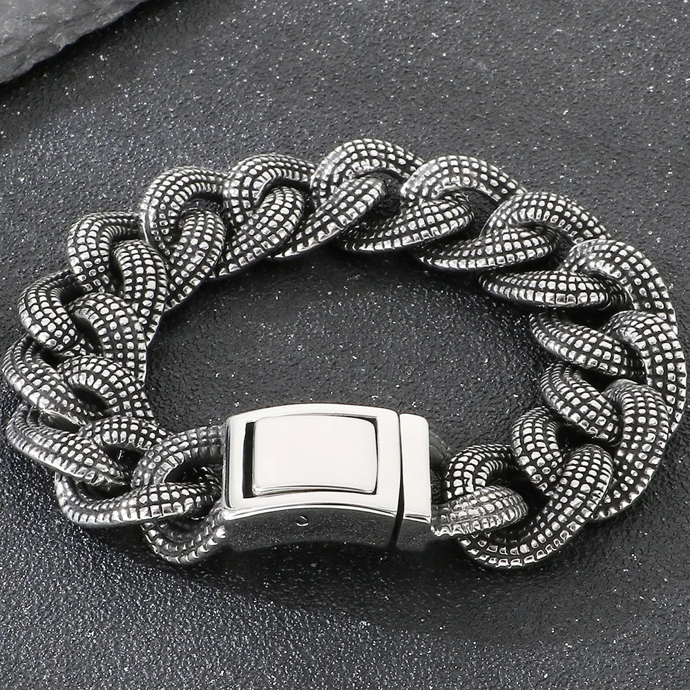 Retro 19MM Heavy Duty Cuban Link Chain Man Bracelet for Men Punk Gothic 316L Stainless Steel Jewelry Men's Bracelets