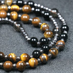 Tiger Eye Black Obsidian Rosary Cross Necklace — Black-Tone, 8mm
