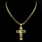 Hip Hop Punk Crown of Thorns Jesus Cross Necklace for Men Stainless Steel Gold Plated Crucifix Pendant Necklaces