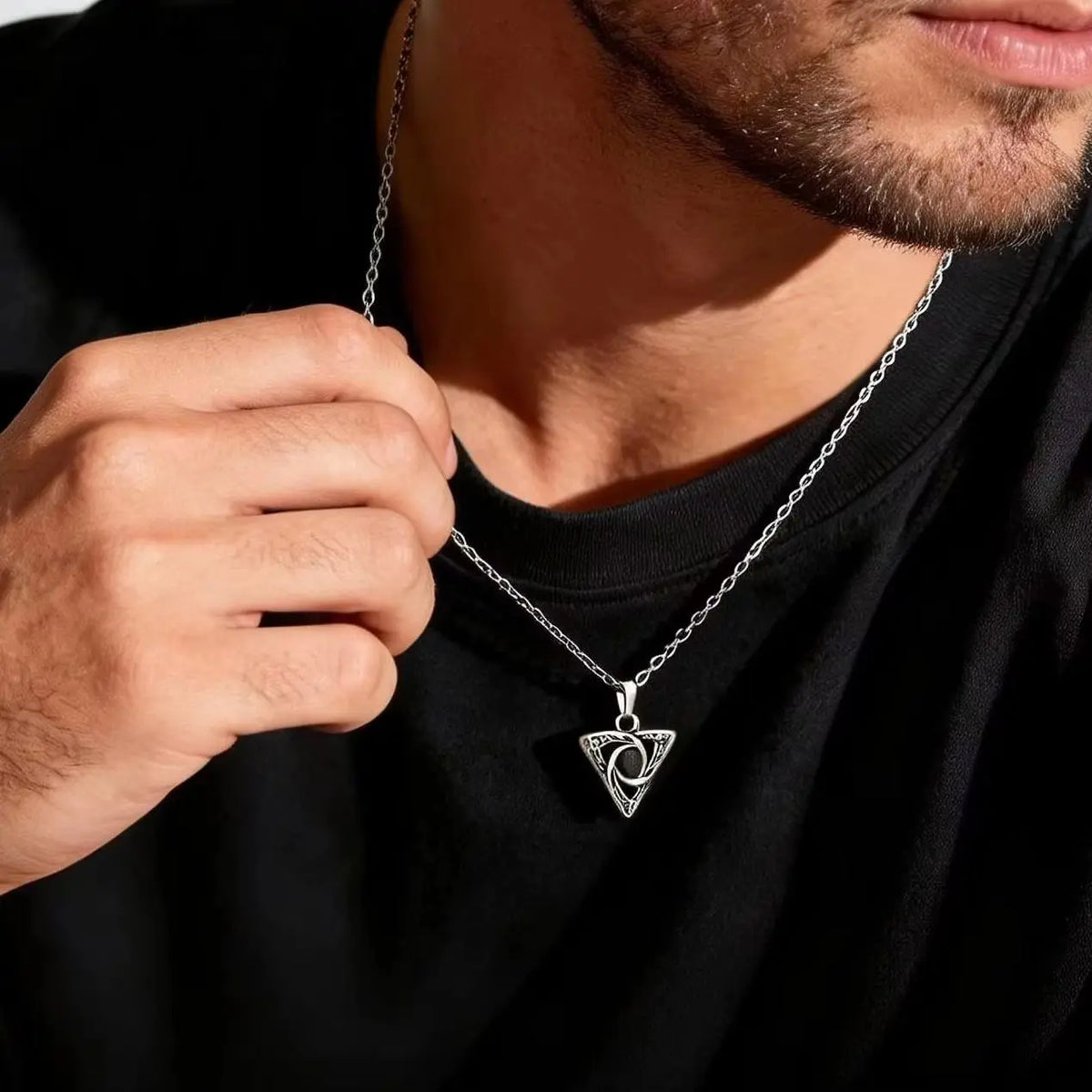 Vintage Celtic Knot Pendant Inlaid Black Opal Turquoise Necklace for Men, Retro Fashion Natural Stone Stainless Steel Jewelry