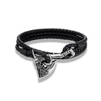 Wolf Viking Steel Bracelet Axe Leather Handmade