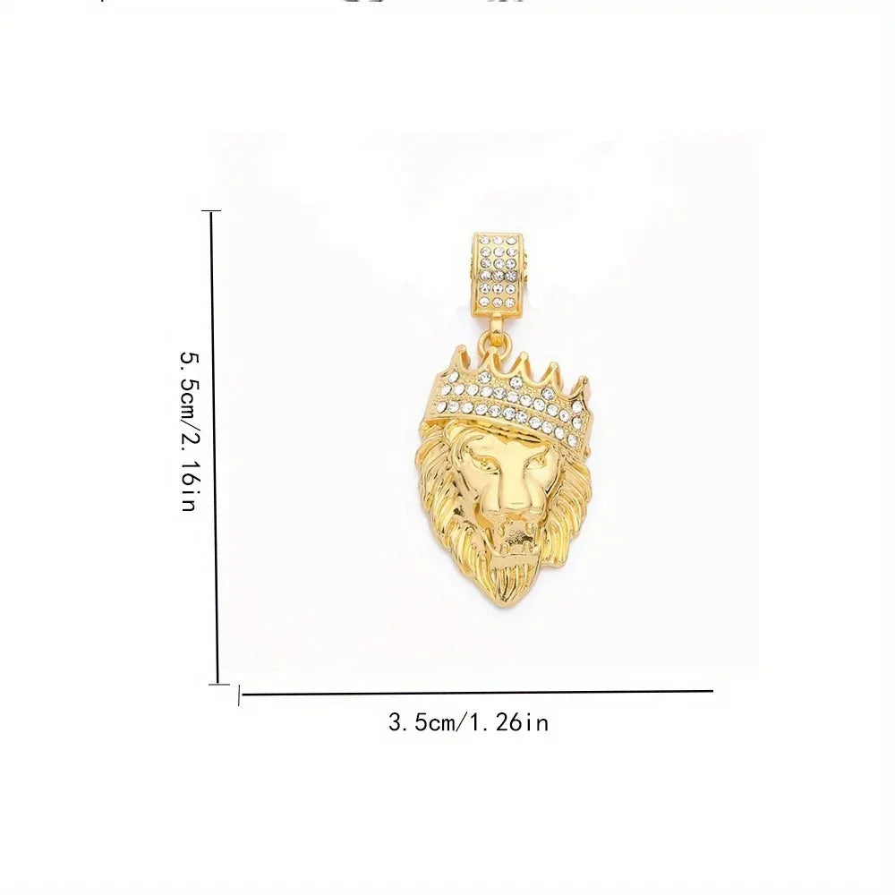 Crown Lion Head Pendant Necklace — Stainless Steel