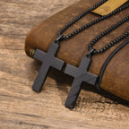 Vnox American Flag Cross Pendant Necklace for Men, Bold US Flag Textured Pendant, Black Stainless Steel Faith Jewelry