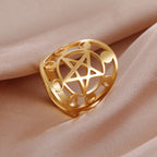 Moon Phase Pentagram Adjustable Ring — Stainless Steel