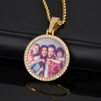 Vnox Free Custom Round Photo Frame Necklaces Gift for Women Men,Big Coin Pendant Zircon Stone Circle,Family Picture