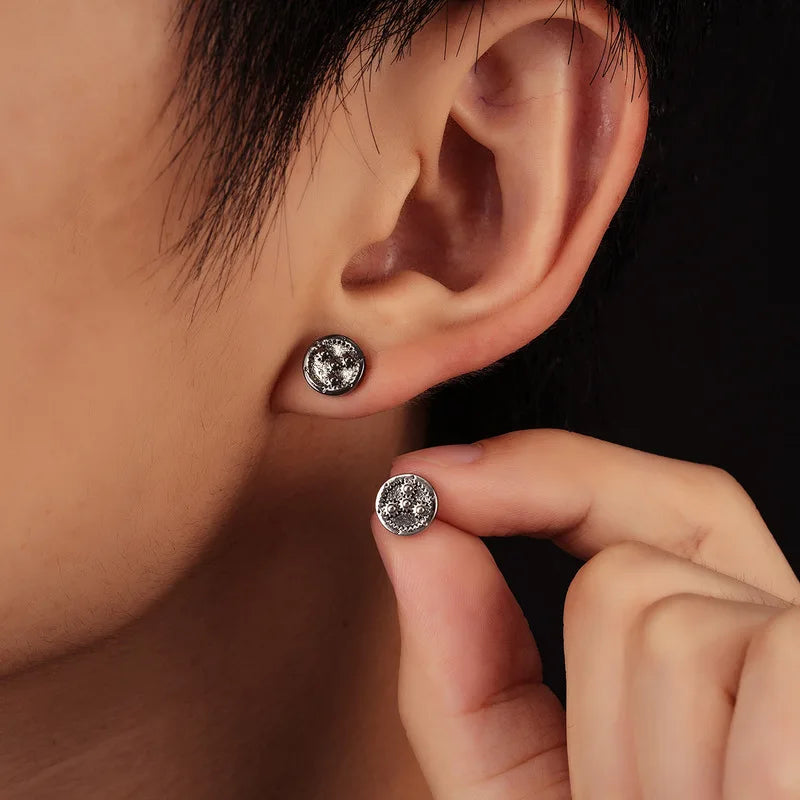 Mini Gear Wheel Round Engraved Stainless Steel Stud Earrings Steampunk Mechanical Vintage Ear Piercing for Guys